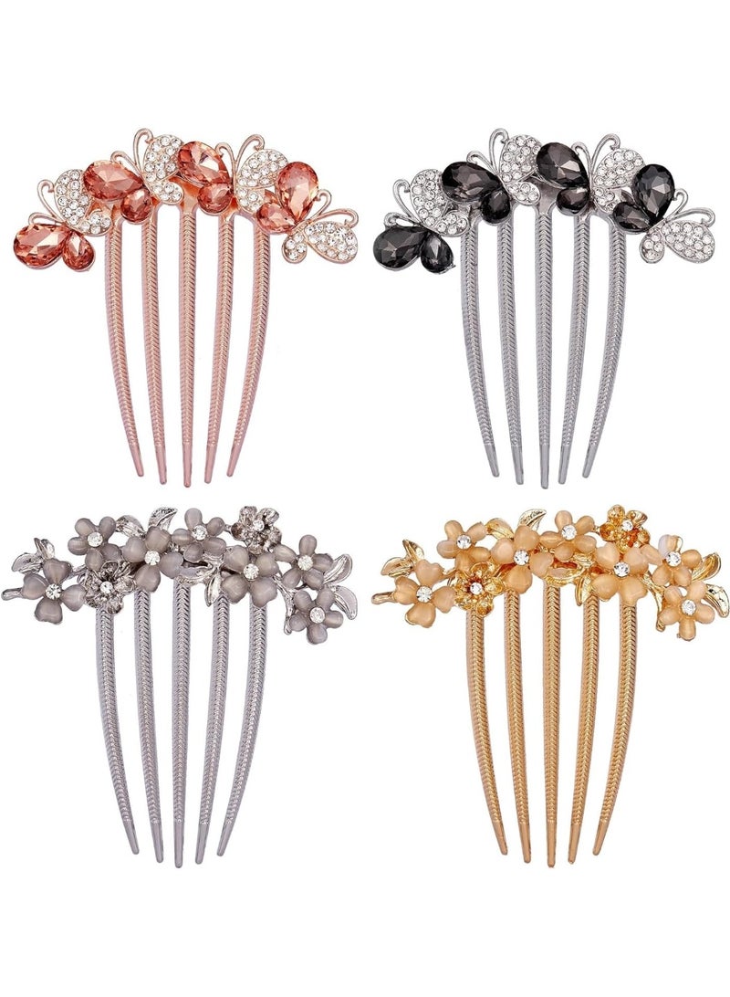 CLENEA 4 PCS Flower Rhinestones Hair Combs Accessories, Wedding Crystal Opal Hair Side Combs Long Teeth Slide Hairpins Barrettes Clips Butterfly Hair Accessories for Women - Image 1